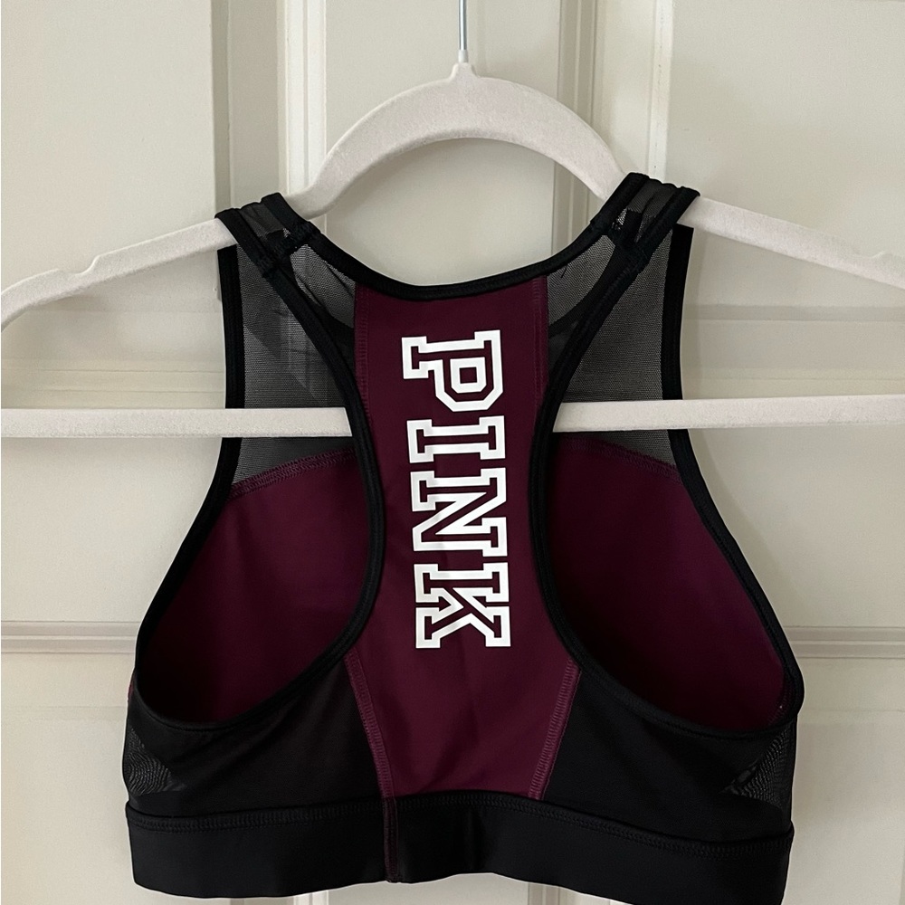 PINK Victoria’s Secret Crop Haut Court Sports Bra Spellout Racerback mesh Small